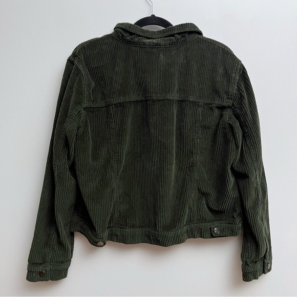 Keren Hart Womens Medium Olive Green Corduroy Ribbed Button Up Cropped Jacket - Picture 7 of 7
